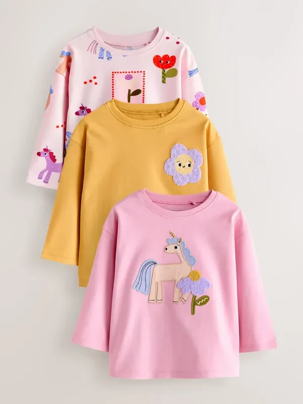 Unicorn Character Long Sleeve Tops 3 Pack (3mths-7yrs)
