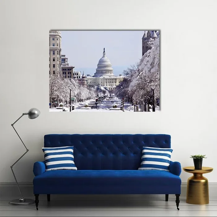 US Capital Pennsylvania Avenue After The Snow Washington DC Canvas Wall Art