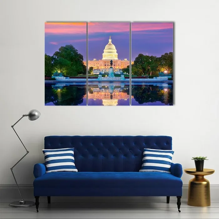 Us Capitol Reflection at Sunset, Washington Dc Canvas Wall Art