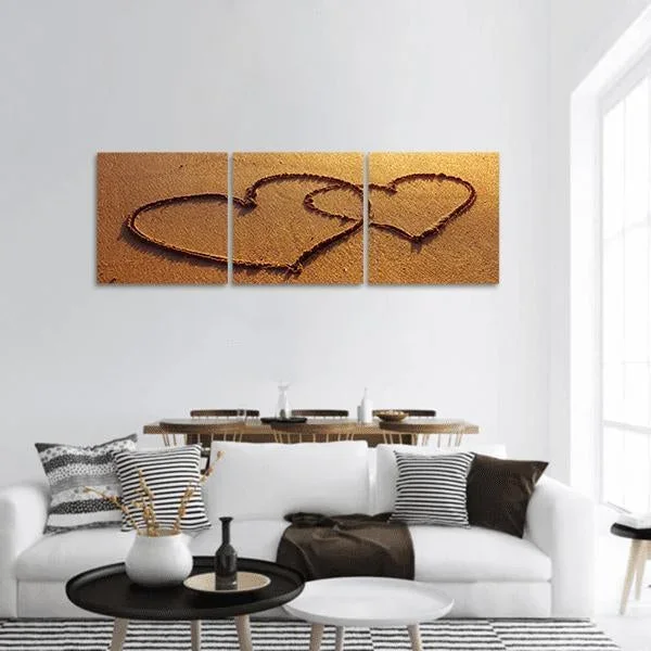 Valentine’s Day Greetings On Sand Panoramic Canvas Wall Art