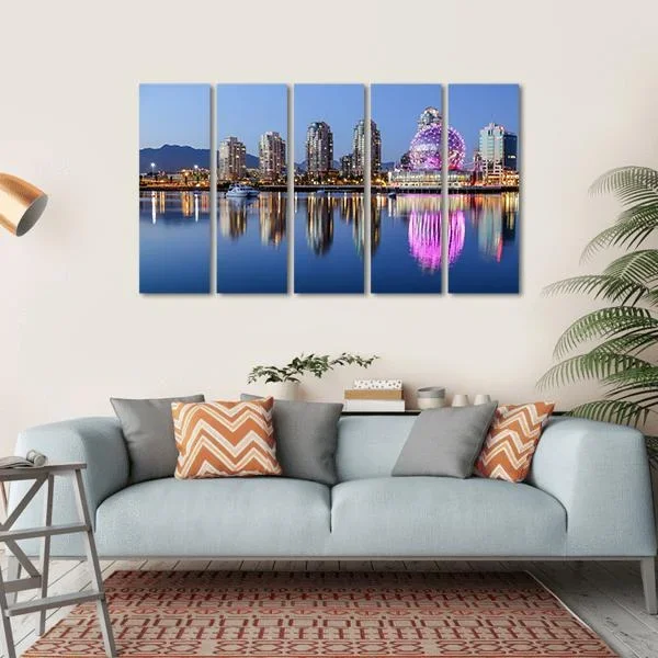 Vancouver At Night Canvas Wall Art