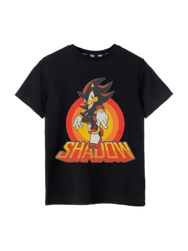 Vanilla Underground Black Sonic the Hedgehog Shawdow Rings Short Sleeved T-Shirt
