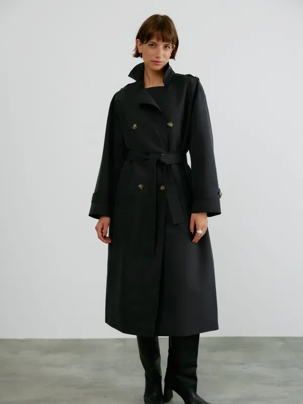 VERO MODA Black Long Belted Trenchcoat