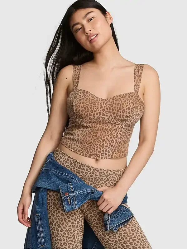 Victoria‘s Secret Pink Brown Leopard Animal Print Cropped Corset Top