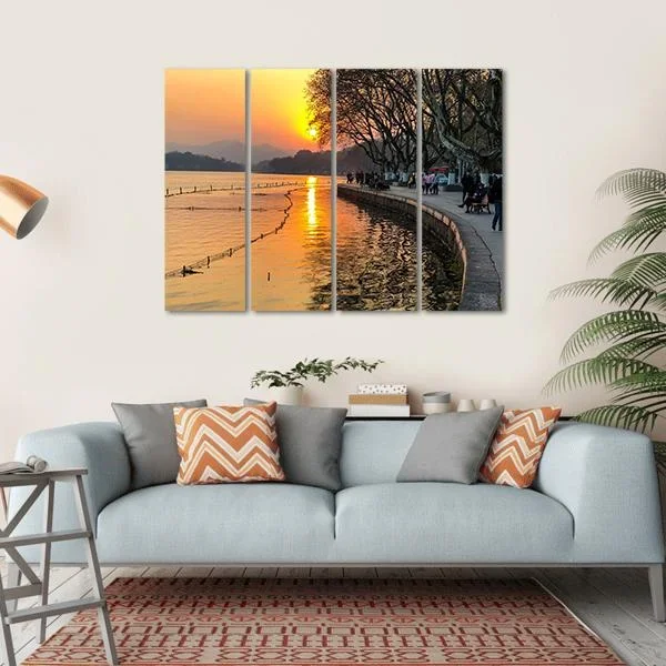 View Of The West Lake During Sunset Canvas Wall Art