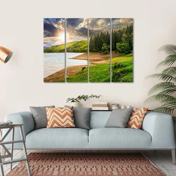 View On Lake Near The Forest Canvas Wall Art