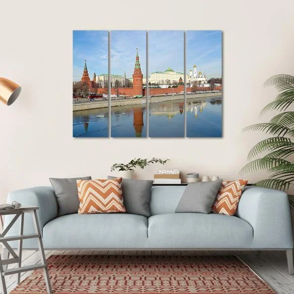 Views Of Moscow Kremlin And Kremlevskaya Embankment Canvas Wall Art