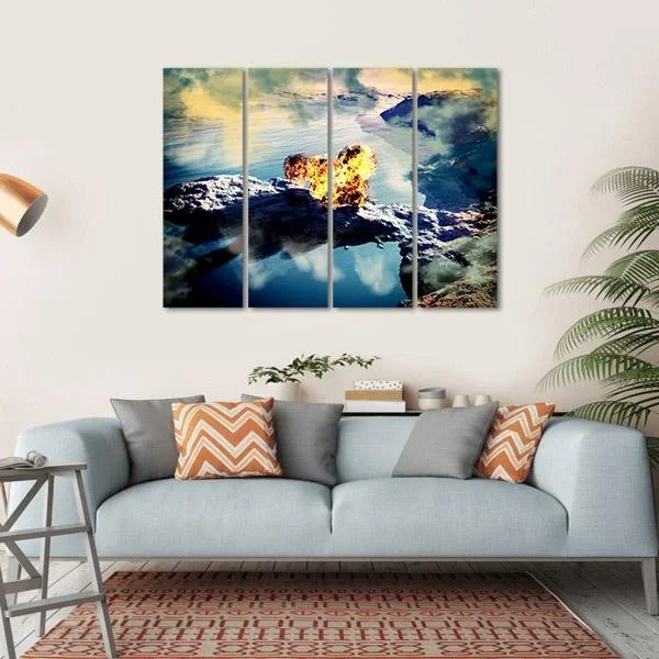 Volcanic Eruption On Island Canvas Wall Art