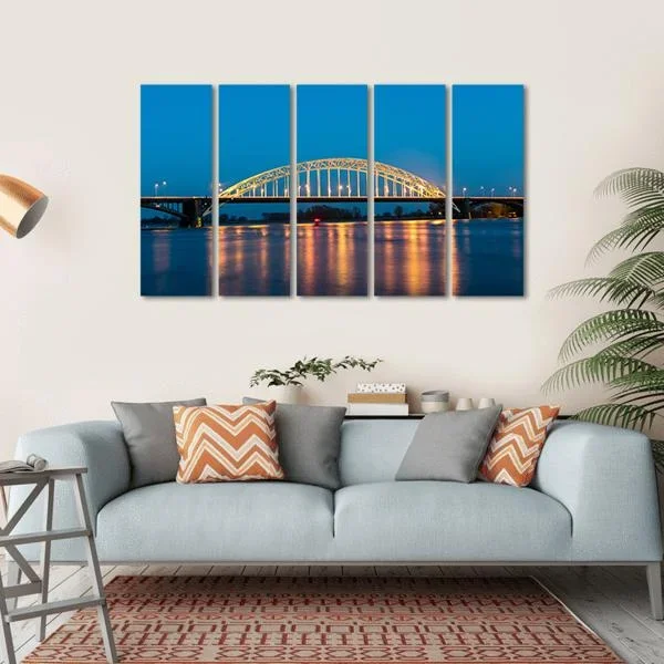 Waal Bridge At Nijmegen At Night Canvas Wall Art
