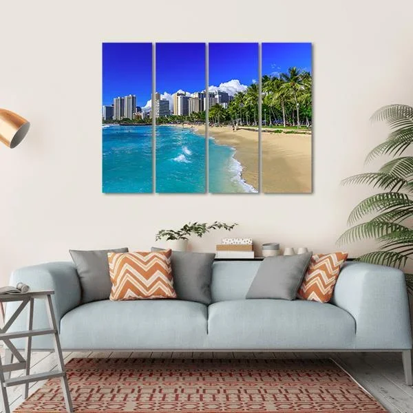 Waikiki Beach And Honolulu’s Skyline Canvas Wall Art