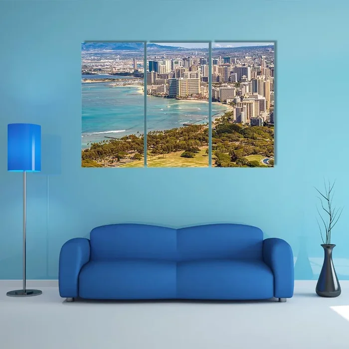 Waikiki Beach and Honolulu Skyline Canvas Wall Art