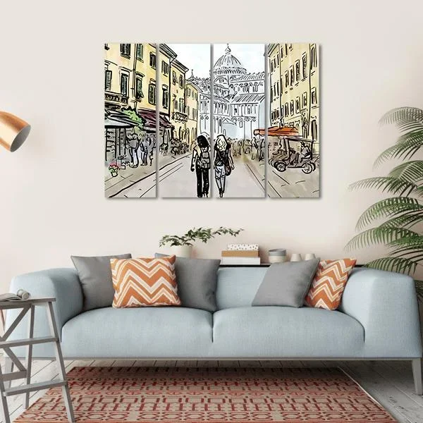 Watercolor Sketch Of Street In Pisa Canvas Wall Art