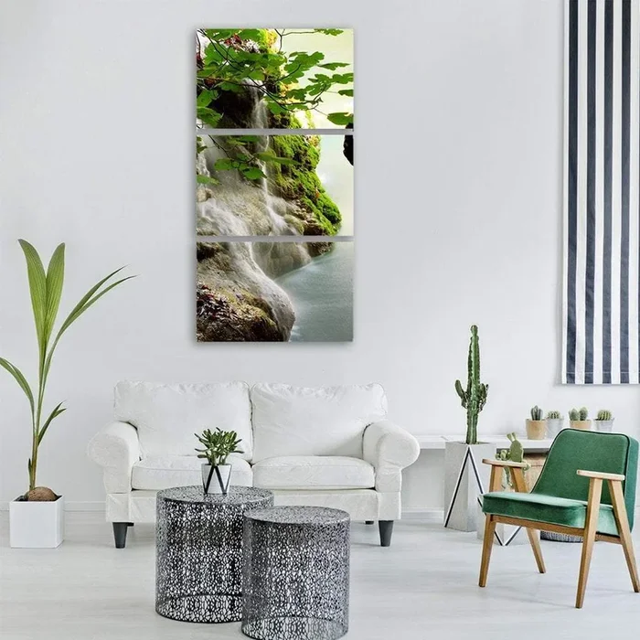 Waterfall and River Landscape Vertical Canvas Wall Art