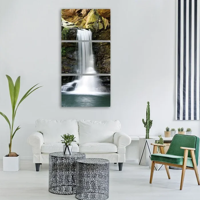 Waterfall At Rocky Place Vertical Canvas Wall Art