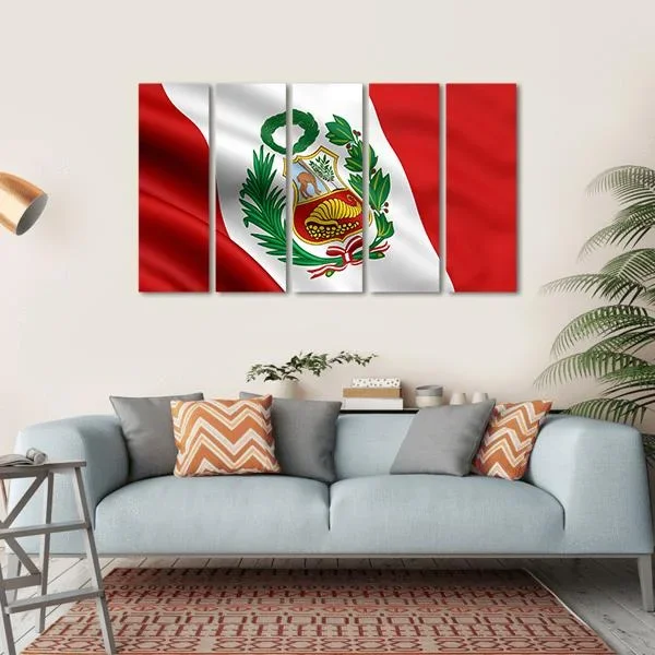 Waving Flag Of Peru Canvas Wall Art