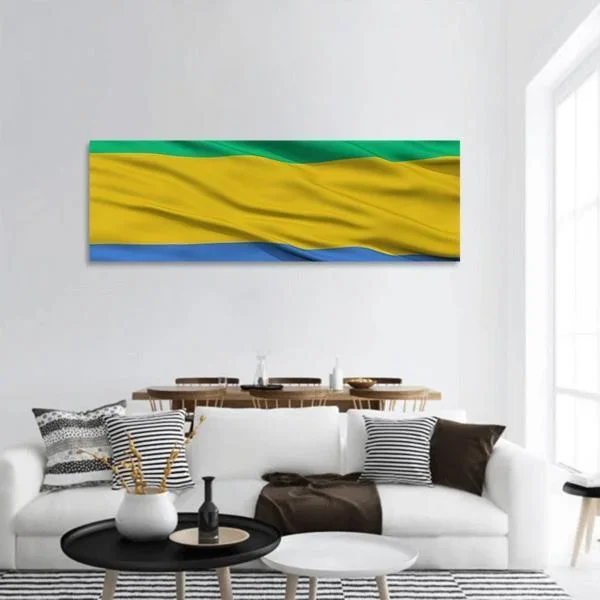 Waving Gabon Flag Panoramic Canvas Wall Art