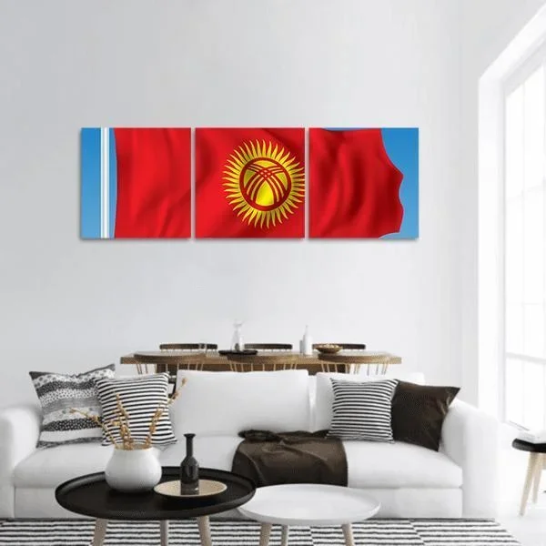 Waving Kyrgyzstan Flag Panoramic Canvas Wall Art