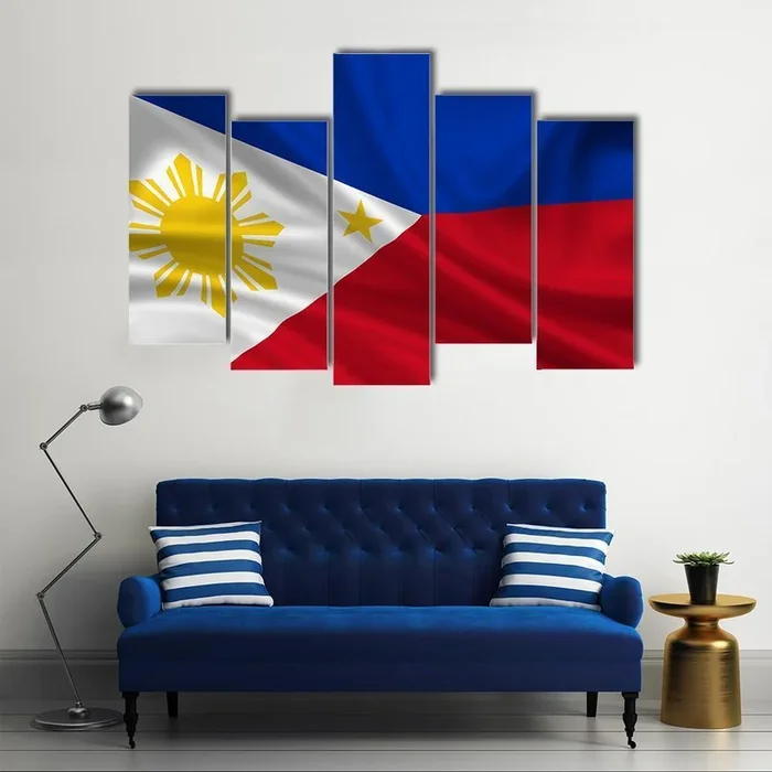 Waving Philippine Flag with Sun and Stars Canvas Wall Art