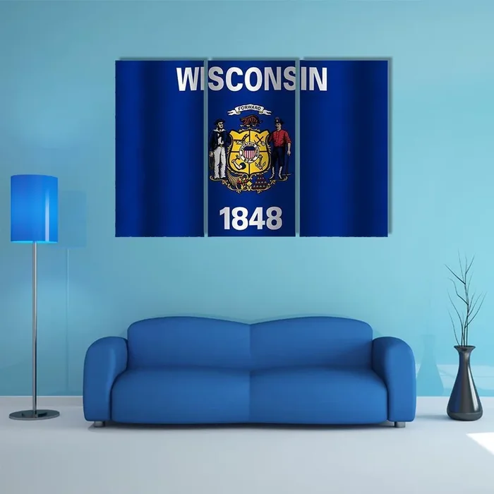 Waving Wisconsin State Flag Canvas Wall Art