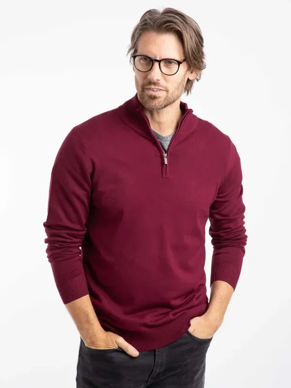 Weird Fish Red Frederick 1/4 Zip Fine Knit Jumper