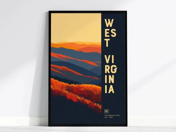 West Virginia Poster | Mountain State Minimalist Abstract Art Gift WV