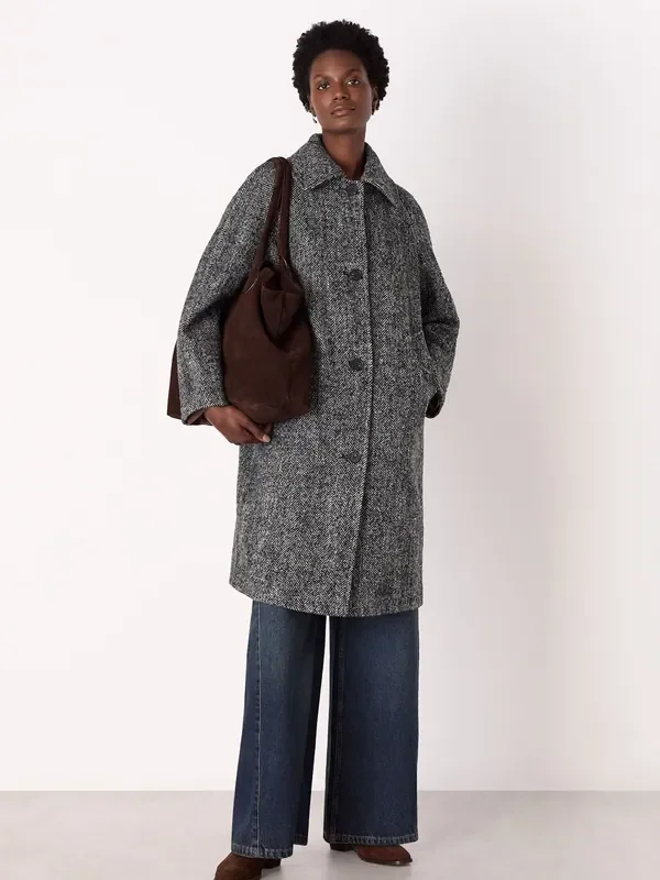 Whistles Grey Romy Herringbone Boucle Coat