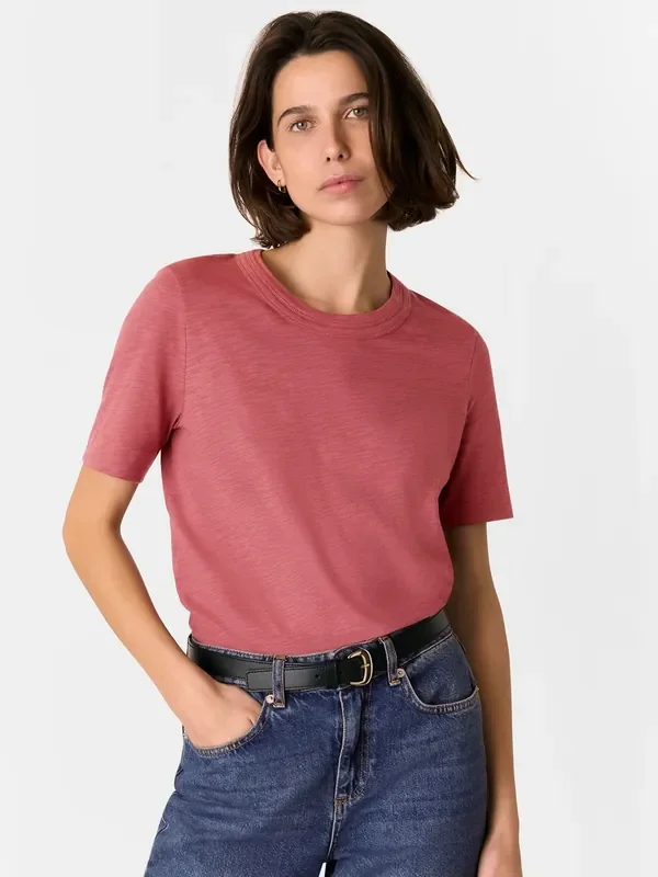 Whistles Pink Double Trim Rosa 100% Cotton T-Shirt