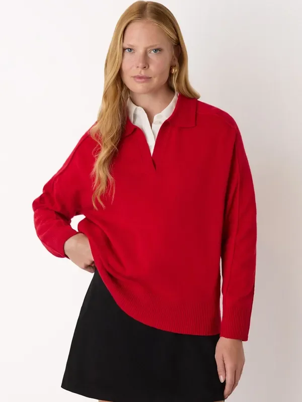 Whistles Red Wool Collar Neck Knit Jumper