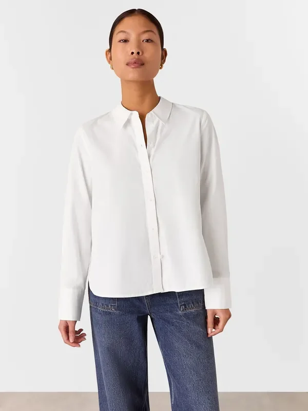 Whistles White Petite Boxy 100% Cotton Shirt