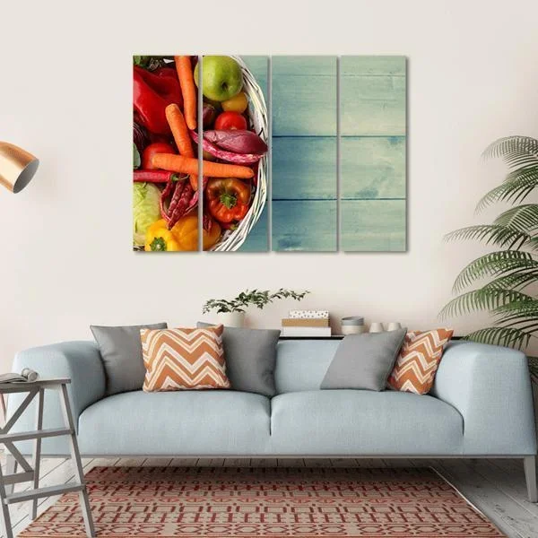 White Basket With Vegetables Canvas Wall Art