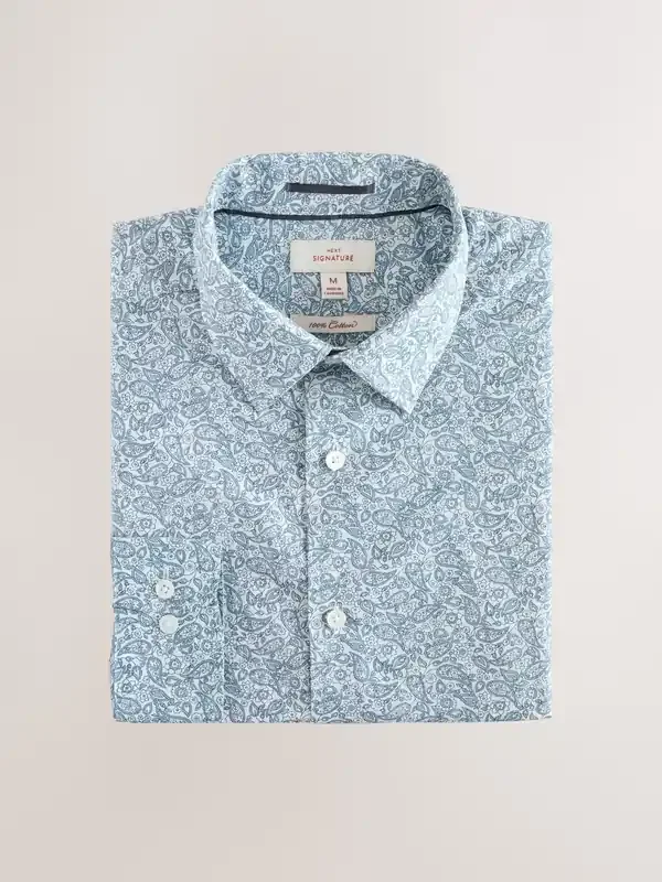 White Blue Paisley Long Sleeve Liberty Print 100% Cotton Shirt