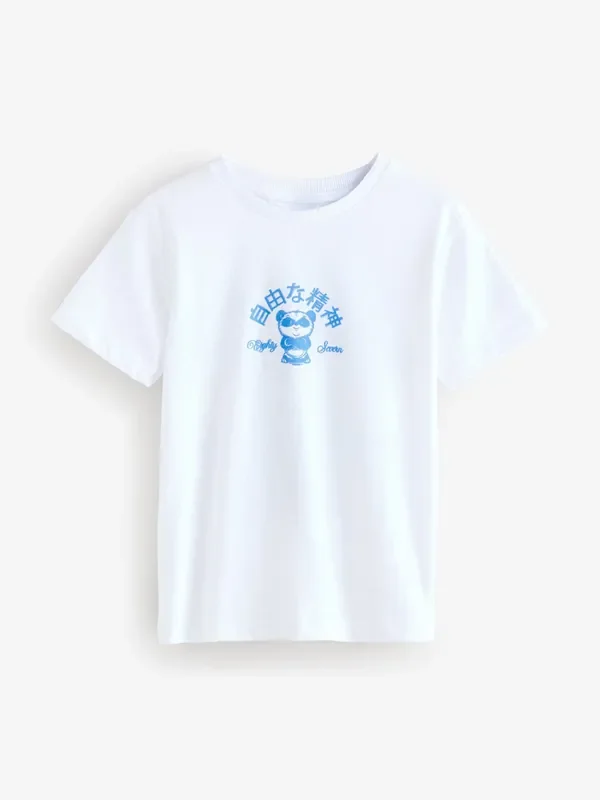 White Cool Panda Round Neck T-Shirt