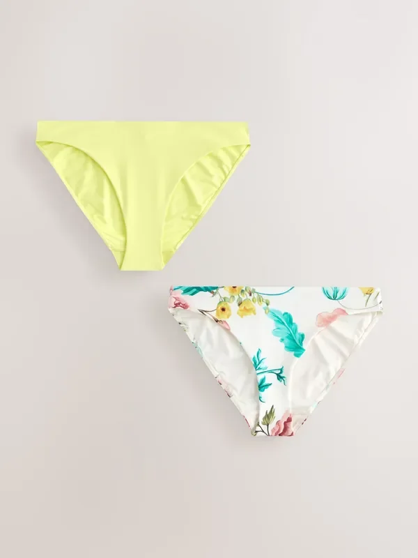 White Floral/Lime High Leg Bikini Bottoms 2 Pack