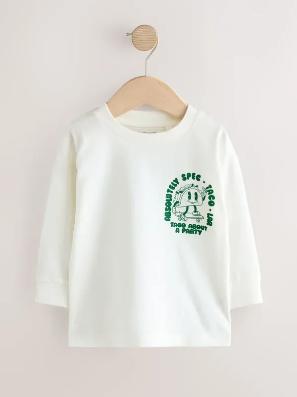 White/Green Taco Long Sleeve Back Print T-Shirt (3mths-8yrs)