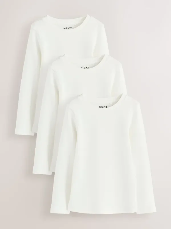 White Long Sleeve Ribbed Tops 3 Pack (3-16yrs)