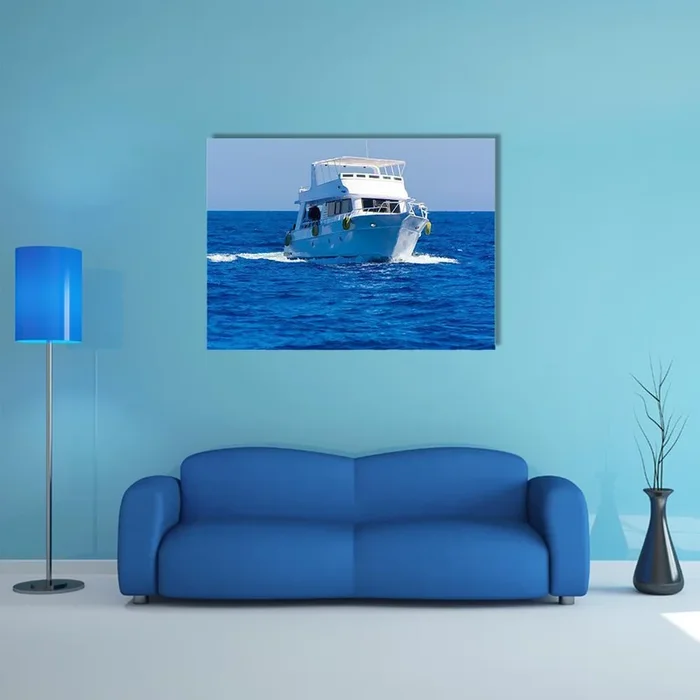 White Motor Yacht In The Sea Canvas Wall Art