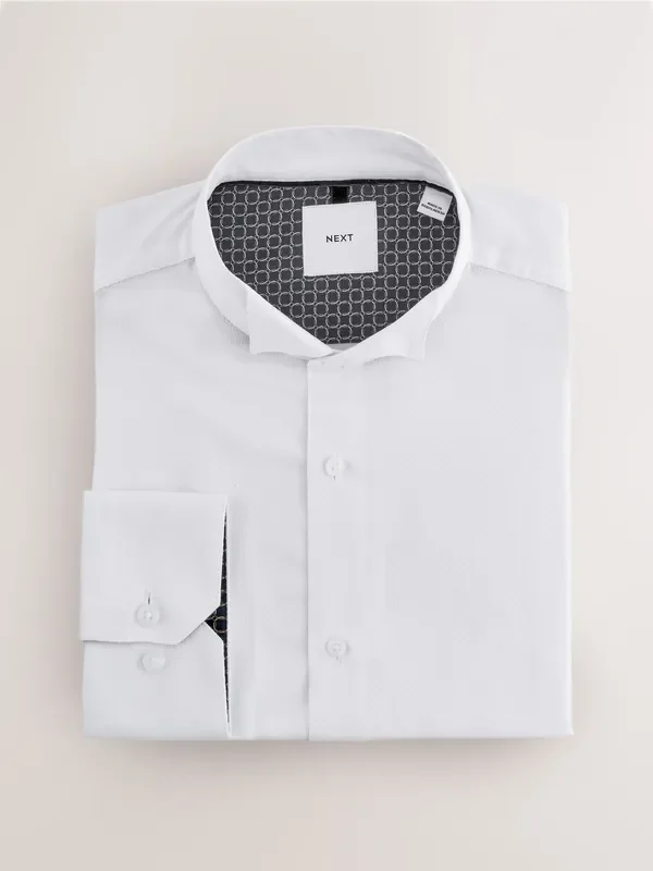 White Regular Fit Wing Collar Occasion Long Sleeve Shirt