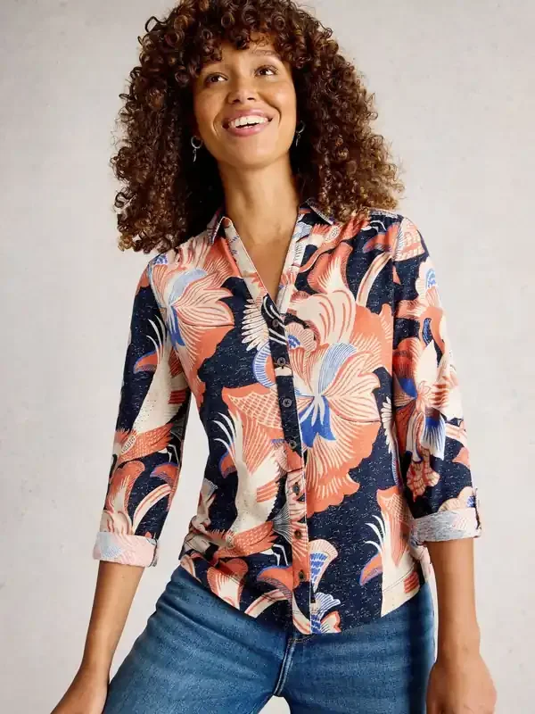 White Stuff Blue Annie Printed Sparkle Shirt