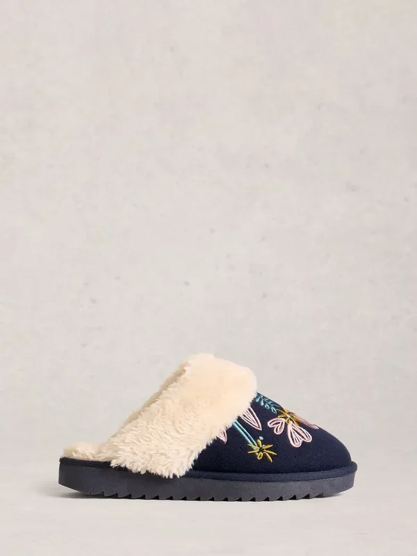 White Stuff Blue Floral Mule Slippers