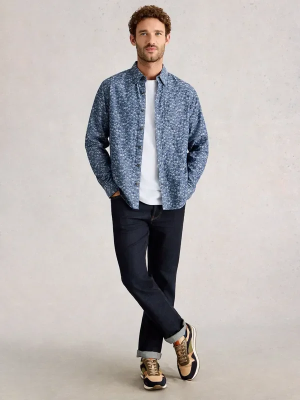 White Stuff Blue Jacquard Floral Shirt