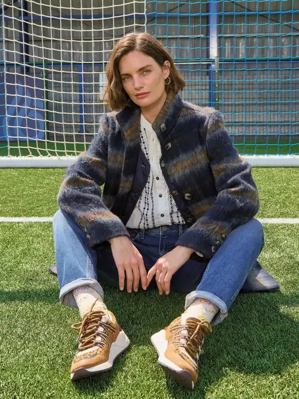 White Stuff Blue Karla Check Wool Blend Coat