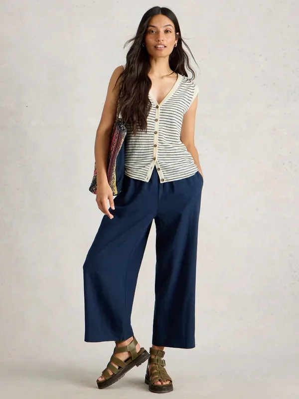 White Stuff Blue Naria Stripe Linen Blend Tank