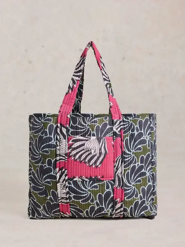 White Stuff Green Elaine Reversible Beach 100% Cotton Bag