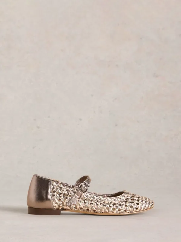 White Stuff Metallic Winnie Woven Ballerinas