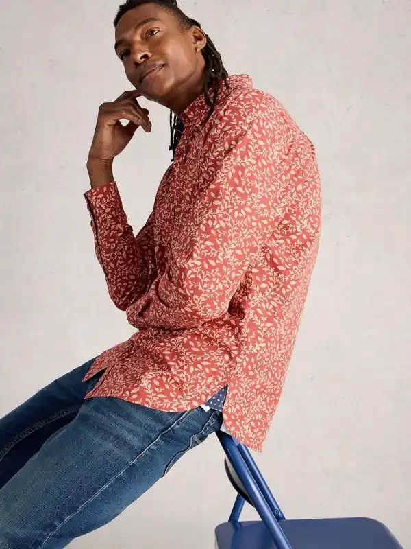White Stuff Orange Finsbury Mono Print Shirt