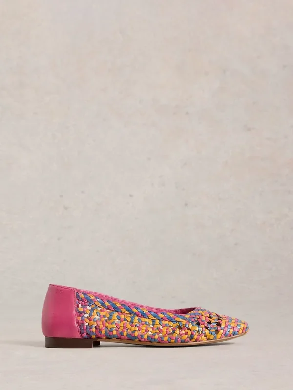 White Stuff Pink Winnie Woven Ballerinas