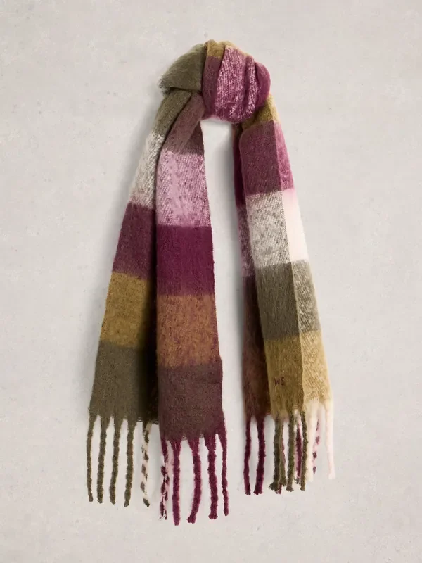 White Stuff Purple Shelly Brushed Check Scarf