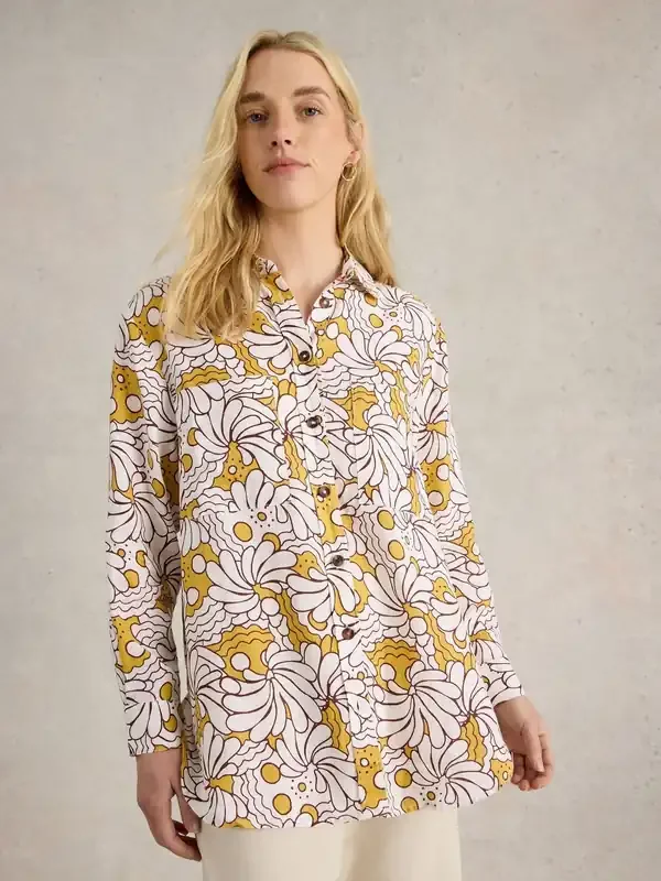White Stuff Yellow Lydia 100% Linen Shirt