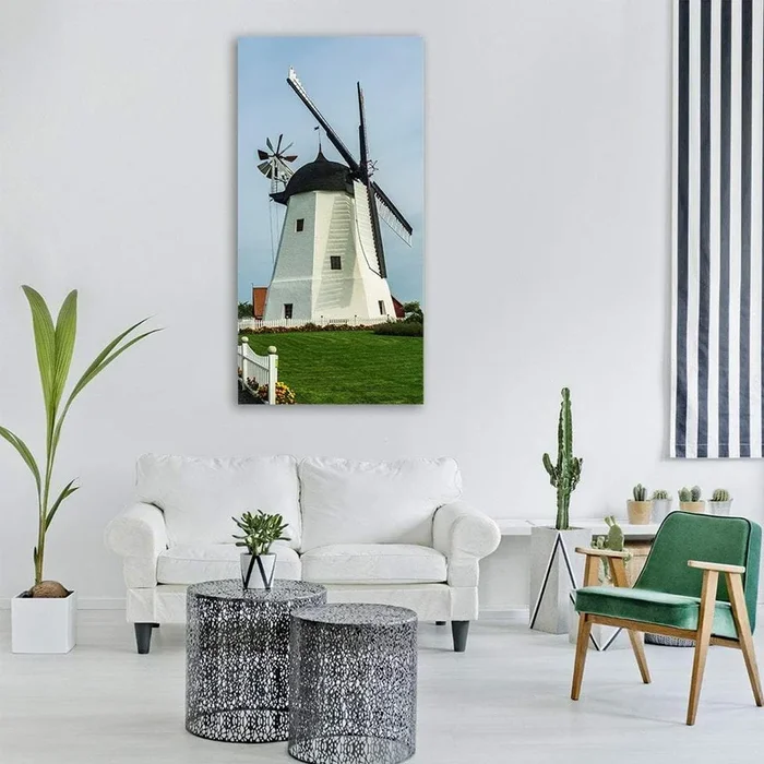 Windmill In Garden Meadow Vertical Canvas Wall Art