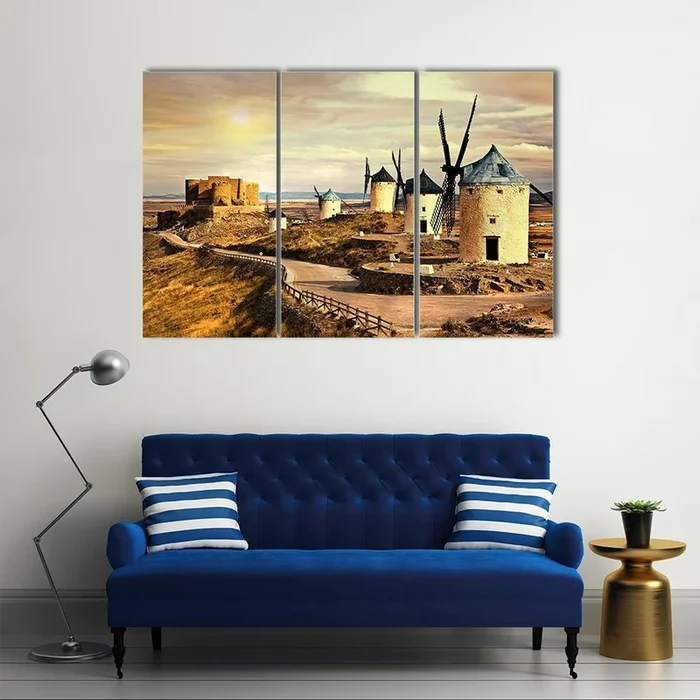 Windmills of Spain at Sunset Canvas Wall Art
